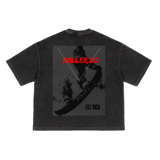Waffle-Texture Washed Boxy T-Shirt- With Snowboarding design