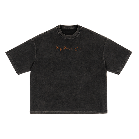 Waffle-Texture Washed Boxy T-Shirt- With Snowboarding design